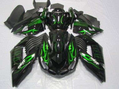2006-2011 Black with Green Flame Kawasaki Ninja ZX14R Motorcycle Fairings Australia